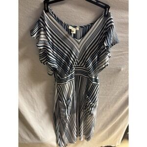 Monteau Los Angeles Women's Blue And White Stripe Flare Dress Size M Lined, Tied